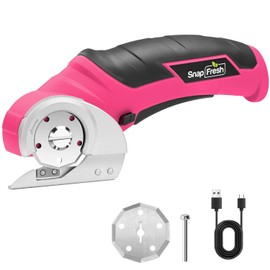 SnapFresh Cardboard Cutter Electric Scissors 4V Wireless Rotary Cutter Cordless Universal Cutter Rotary Cutter - 2 Blades - for Paper, Cardboard, Carpet, Leather, Felt, Plastic (Pink)