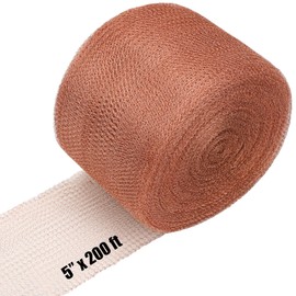 Therwen Copper Mesh 5 Inches x 200 ft Copper Mesh Roll for Distilling Knitted Copper Fabric Mouse Hole Filler Sturdy and Flexible Wire Mesh for Gap, Suitable for Garden and House