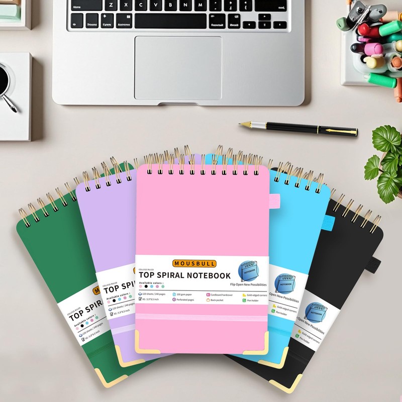 Top Spiral Notebook, A5 Hardcover Top Bound Steno Pads, 240