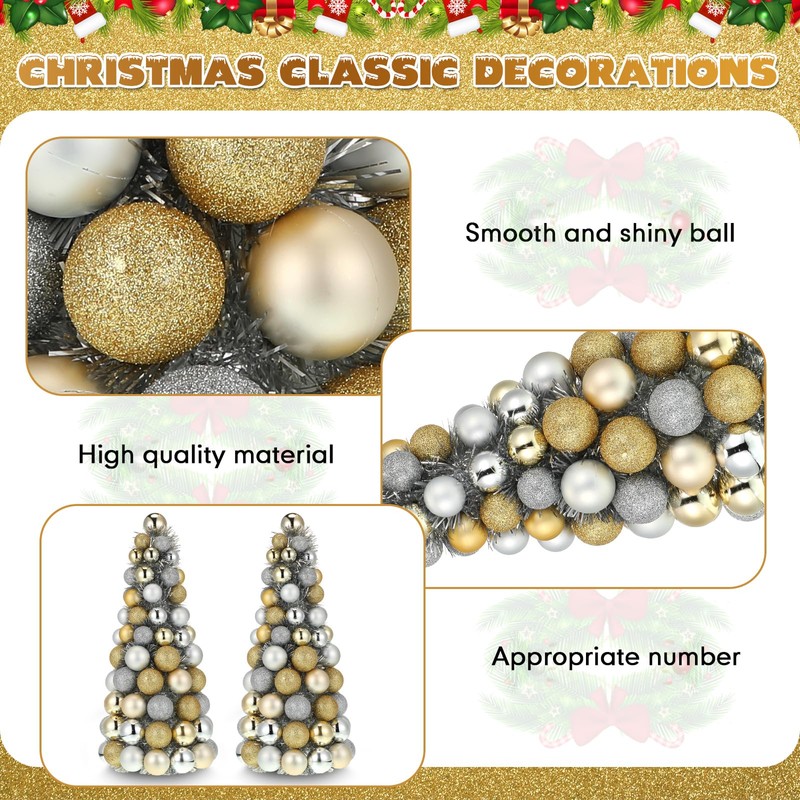 Meooeck 2 Pcs Christmas Ball Tree with Lights 16 Inch