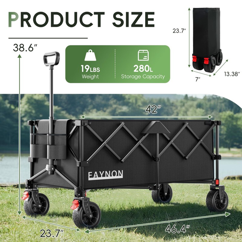 46" L Collapsible Foldable Extended Wagon, 500LB Weight Capacity with