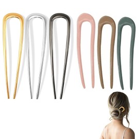 6 Pcs French Hair Pin for Women, 5.5 Inch Metal U-Shaped Hair Clip and 4.5-inch Plastic Hair Fork for Thick Hair, Hair Pins Suitable for Different Hairstyles