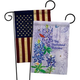 Bluebonnet Welcome Garden Flag - Pack Spring Floral Sunflower Tulip Rose Orchid Lilies Season Springtime Flower Wreath USA Vintage Applique - House Banner Small Yard Gift Double-Sided 13 X 18.5