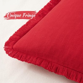 MIULEE Set of 2 Christmas Linen Throw Pillow Covers Decorative Pillow Covers Farmhouse Style Boho Cushion Covers Red Pillow Covers with Fringe for Living Room 18x18 Inch