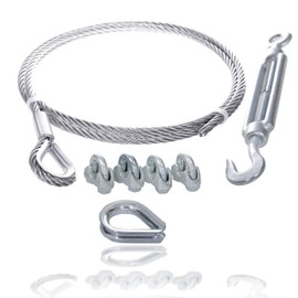 Drahtseile24 Wire rope set with 4 x wire rope clamps, 1 x thimble and 1 x rope tensioner, tension wire rope, diameter 6 mm, 3 m
