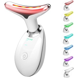 cotsoco Herramienta de masaje facial 7 en 1, terapia de luz roja para rostro y cuello, varita de terapia de luz roja, dispositivo de lifting facial para el cuidado de la piel, blanco