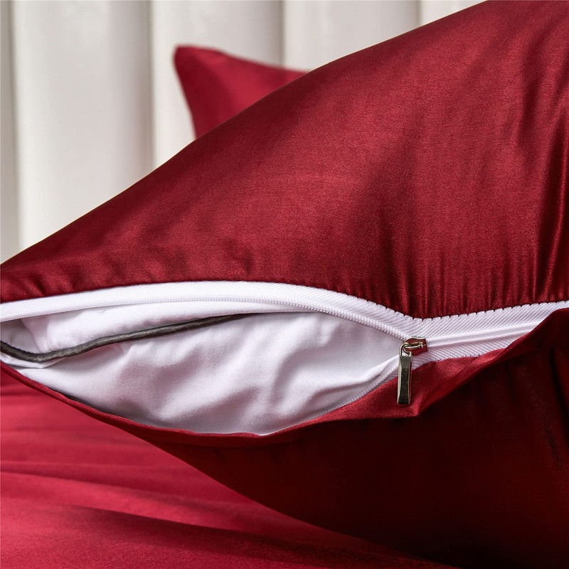 Gezu Duvet Cover 200 x 200 cm, Satin Bordeaux Red
