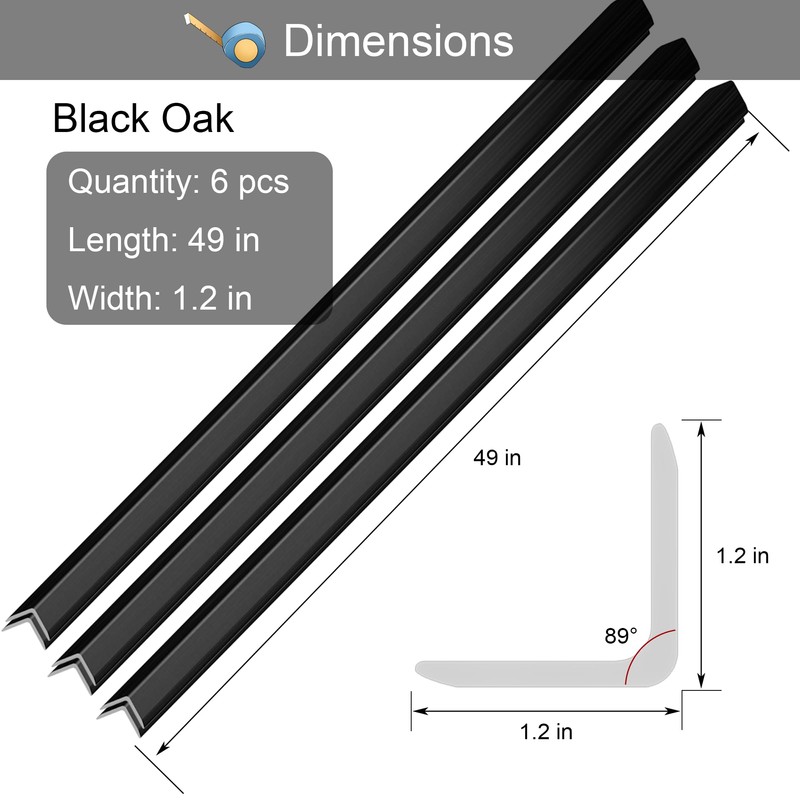 6 Pcs 49" Wall Corner Protector Trim, Black Wood Grain