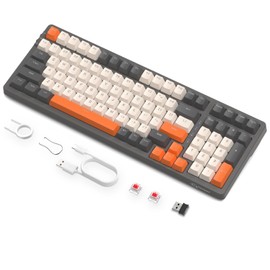 ATTACK SHARK K8 Wireless Mechanical Keyboard, Trip-Mode BT5.0/2.4G/Wired Gaming Keyboard 100 Keys Hot Swappable Red Switches Gasket RGB Keyboard with Number Pad for PC Gamers/Mac/Windows