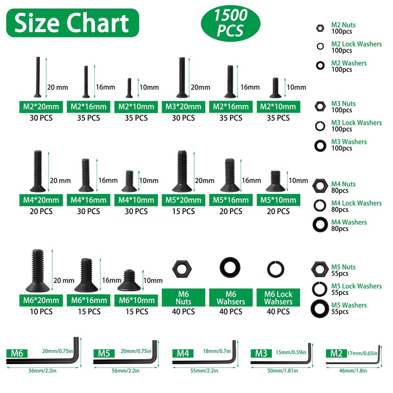 Metric Screws Suitable for 3D Printer DIY, 1500PCS M2 M3