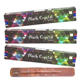 Satya Nag Champa Black Crystal Incense Sticks | x3 pack | with SAMASIA incense sticks holder | Used for Aromatherapy, Yoga, Meditation and Relaxation