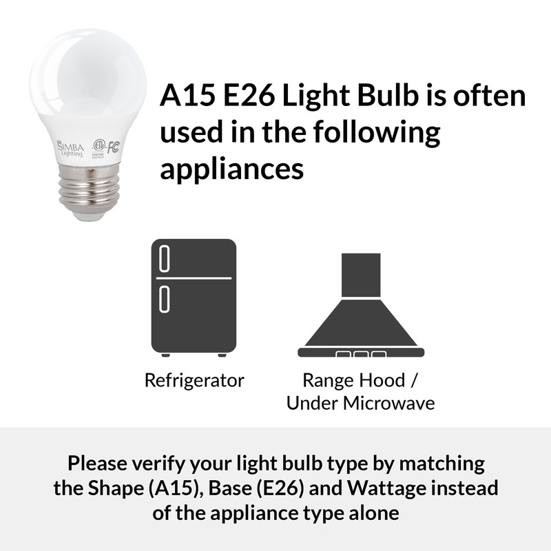 Simba Lighting LED A15 ETL Listed Refrigerator Light Bulbs (2-Pack)