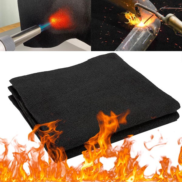 Wonninek 2 Pack Carbon Felt Welding Blanket, High Temper Fireproof Insulation Pad up to 2000°F, 12" x 27" 3.5mm 1/7" Fireproof Fabric for Torch, Plumbing, Fire Flame Resistant Cloth Rag, Black