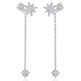 Sllaiss Star Earrings 925 Sterling Silver Stud Earrings for Women Cubic Zirconia Drop Dangle Earrings Long Chain Earrings Bridal Earrings Wedding Earrings