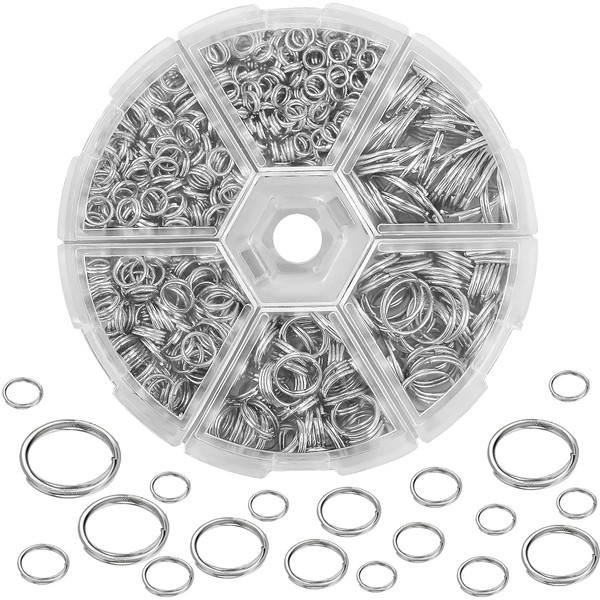 Round Key Rings 690 Pieces Split Rings Metal 4/5/6/8/10/12 mm