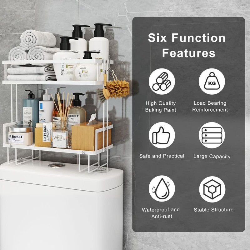 FLOLXNB Over The Toilet Storage Shelf, 2-Tier Bathroom Storage Organizer