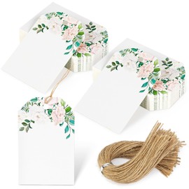 SallyFashion 80PCS Blank Gift Tags with String, Floral Style Paper Tags Flora Gift Tags for Baby Shower Birthday Wedding Bridal Shower DIY Gift Party Favor Decor