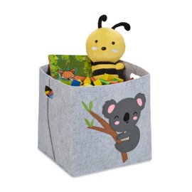 Relaxdays Koala Felt Storage Basket, Felt Basket for Children, Foldable, HBD: 33 x 34 x 32 cm, Toy Basket, Grey