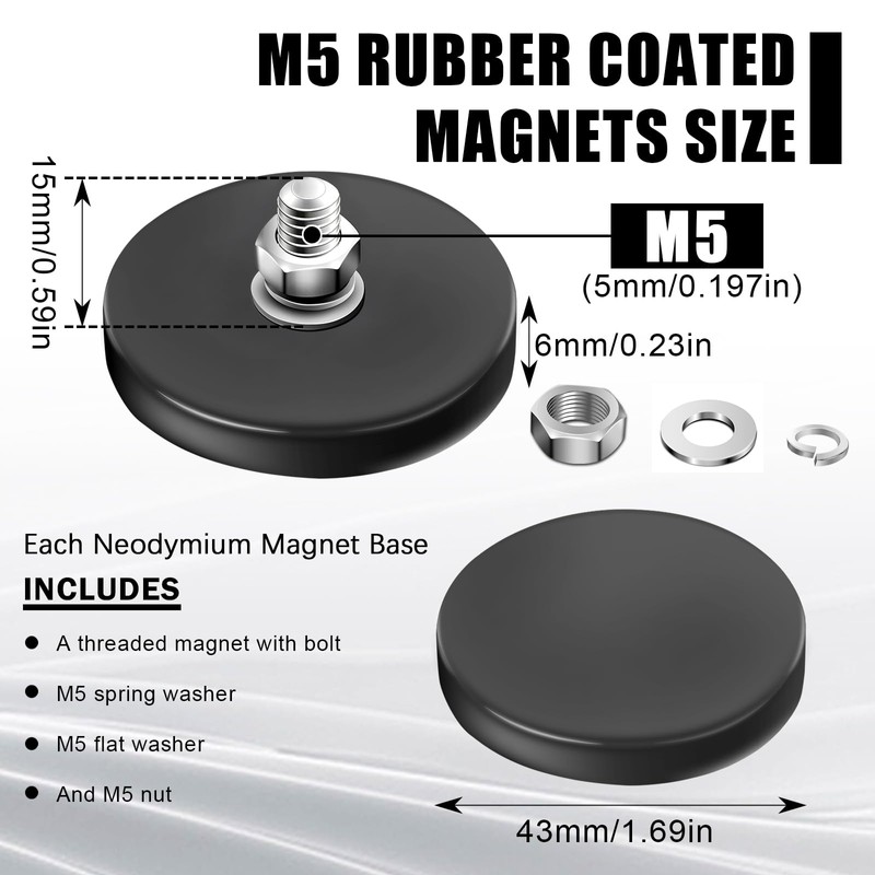 12Pack Rubber Coated Magnets, AHIER Neodymium Magnet Base with M5