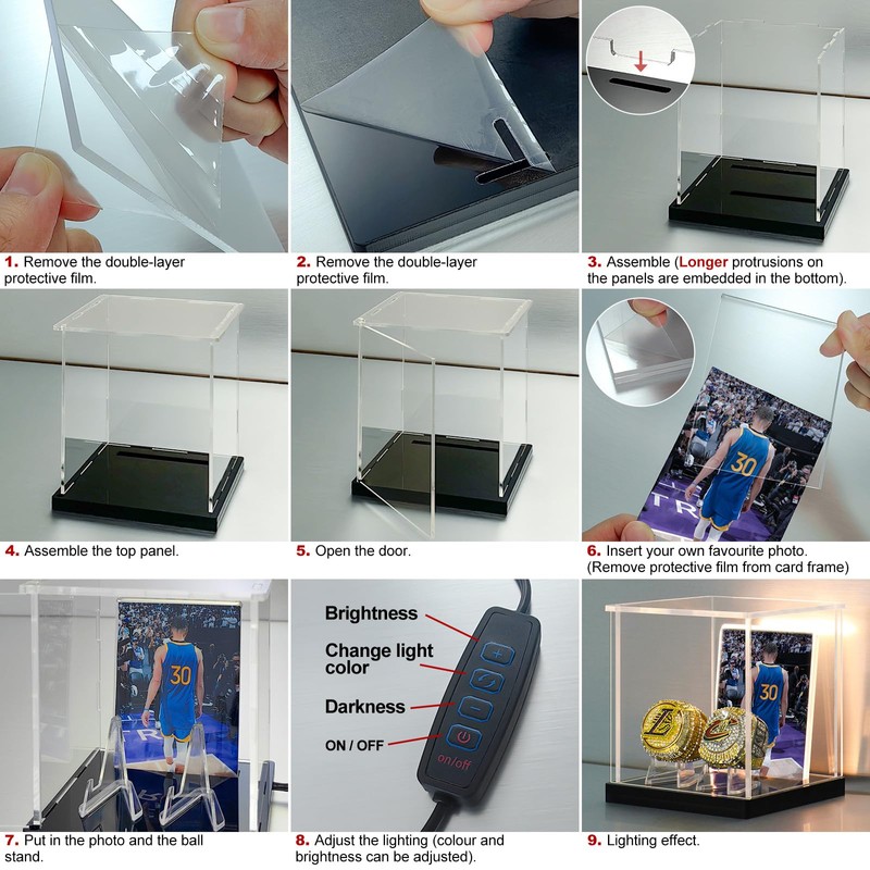 LANSCOERY Acrylic Championship Ring Display Case with LED Light, DustProof