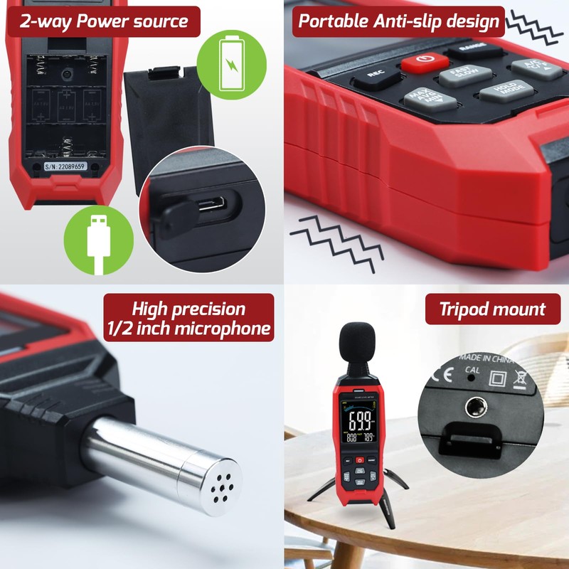 Sound Level Meter Data Logger Decibel Meter with Record Function,