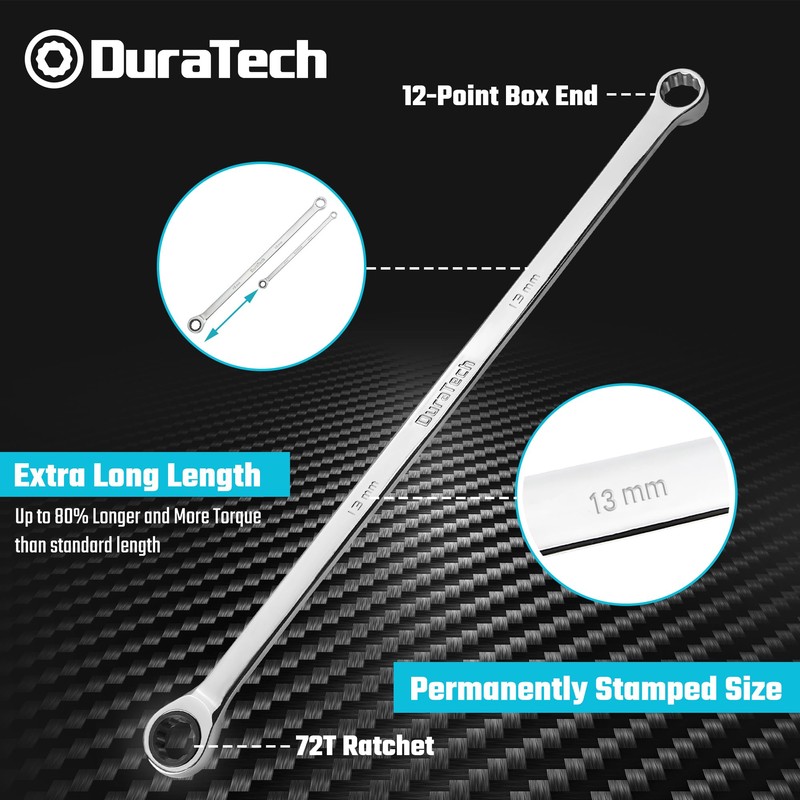 DURATECH 13mm Extra Long Ratcheting Wrench, Metric, CR-V Steel