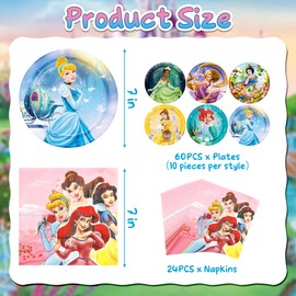 84 Pcs Anime Birthday Party Supplies - Cartoon Tableware Set Includes 60pcs 7'' Anime Party Plates, 24 Cartoon Napkins for Girls Birthday Party Decorations Baby Shower Dessert Dinner