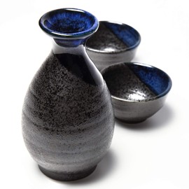 Tokkuri Ochoko Set, Kurobuki Blue Ryu Tokkuri (Small), Set of 2