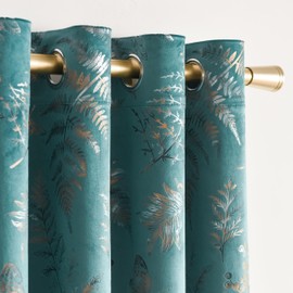 SMILETIME Lake Blue Velvet Curtains Thermal Insulated Soft Privacy Noise Reducing Light Filtering Leaf & Butterfly Pattern Velvet Drapes with Grommet for Living Room, W52 x L96, 2 Panels