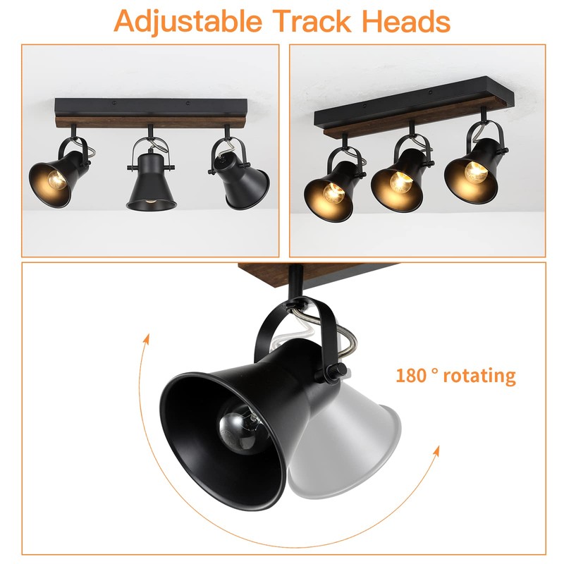 KEESFU 3-Light Track Lighting Kit,Black Semi Flush Mount Ceiling Light