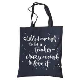 tradercat Jute Bag Printed Vintage 100% Cotton Fabric Bag Printed Great Gift for Teachers Jute Bag Aesthetic as a Fashion Accessory Jute Bag Sayings Skilled Enough to Be a Teacher Blue, blue