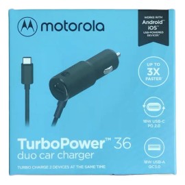 Cargador De Auto Motorola Turbo Fast De 36w Usb A Y Tipo C