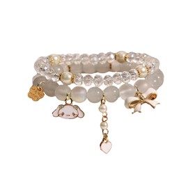 NIQIPOK Crystal Bead Bracelet Cute Cartoon Kawaii Elastic Beaded Bracelets for Women,Kawaii Crystal Beads Anime Relationship Matching Bracelet for Best Bracelets(Gray)