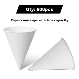 600 Pack Cone Water Cups, 4oz Disposable Paper Snow Cups for Office Water Dispenser, Sports Teams Fundraiser Craft Funnel for Shaved Ice Oil Protein Powder Drinks