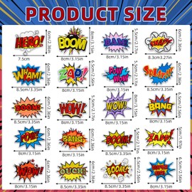 JHGCVX 20 Pieces Superhero Iron on Patches,Various Pow Bang Wow Letter Patches Embroidered Applique Patches for Hat T-Shirts,Jackets,Jeans,Vests Sewing Craft Decoration