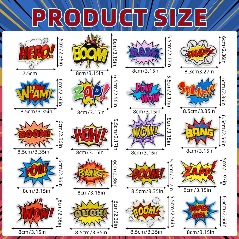 JHGCVX 20 Pieces Superhero Iron on Patches,Various Pow Bang Wow