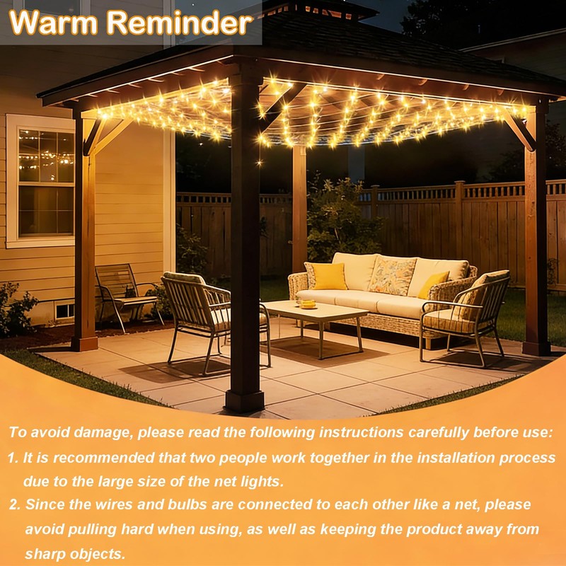 10ft x 10ft Solar Net Lights, 280LED Gazebo Mesh Lights