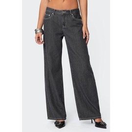 Pinstripe Low Rise Jeans - Color: BLACK, Size: M