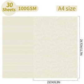 30 Sheets Parchment Paper - Creamy White 21 * 29.7CM A4 Size Parchment Card Stock 100gsm Paper Vintage Paper for Certificate, Crafts, Business Cards, Invitations PAC04CW030