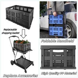 Collapsible Storage Crates | Stackable Storage Baskets | Plastic Folding Crates with Handles | Foldable Crate Suitable for Shopping Cart, Groceries, Warehouse,Supermarket.Black