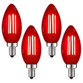 LUXRITE E12 LED Filament Red Light Bulbs, 4.5W (40W Equivalent), Colored Glass Candelabra Bulb, UL Listed, E12 Base, Indoor Outdoor, Porch, Decoration, Party, Holiday, Event, Home Lighting (4 Pack)