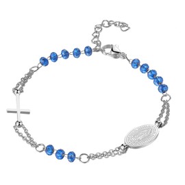 Cupimatch Armband Damen Katholischer Rosenkranz: Edelstahl Kreuz Kristall Perlen Armband Jungfrau Maria Armreif Kommunion Konfirmation Taufe Geschenke für Mädchen Frauen
