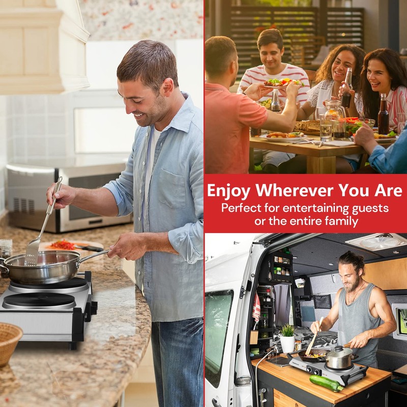 Hot Plate, Techwood Double Burner for Cooking, 1800W Countertop Electric