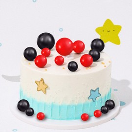 Decoración para tartas de espuma, para tartas, magdalenas, bolas de perlas sintéticas, decoración para hornear, aniversario, graduación, fiesta de cumpleaños, baby shower, 16 piezas (negro, rojo)