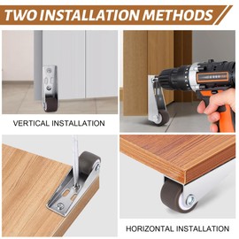 0.9Inch Low Profile Casters Wheels Set of 4, Mini Long Frame Rigid Caster, Small Fixed Caster Wheels for Furniture, Drawer, Door, Bookcase, DIY(Load：44Lbs/Each), Vertical or Horizontal Installation