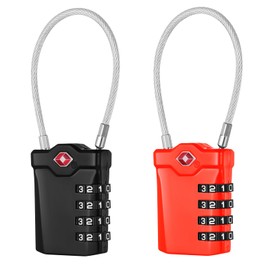 NAGE Suitcase Lock Combination Lock, Tent Lock, 4 Digit, TSA Lock Suitcase, Cable Lock, Backpack Lock with White Numbers, Padlock with Combination Code for Tent (2 Pieces, Black and Red)