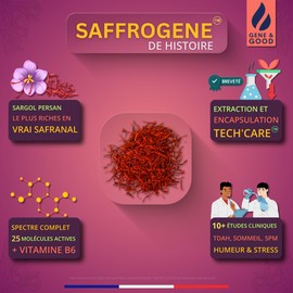 SaffroGene® Gummies Safran & Vitamin B6 | Stress, Schlaf, Stimmung, Konzentration & Wechseljahre | Kinder & Erwachsene | 60 Gummies Vegan Geschmack Rote Früchte | Hergestellt in Frankreich