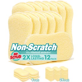 Mr. Scrub Sponges Kitchen Scrub Dish Sponge Scouring Pad, 12 Pack Cleaning Brush Scrubber Supplies for Soap, Dishwashing Dinnerware Sets Pan Pot Glass Dishwasher Sink Bathroom Towels Cloth Rags Holder