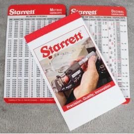 Starrett 7 Pack STARRETT Tap Drill Size Chart Decimal & Metric Equivalent Pocket Cards