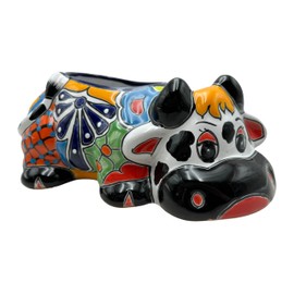 Talavera Cow Planter Vaca Animal Pot Folk Art Home Decor Indoor Outdoor Handmade Garden Hand Painted Multicolor 14"